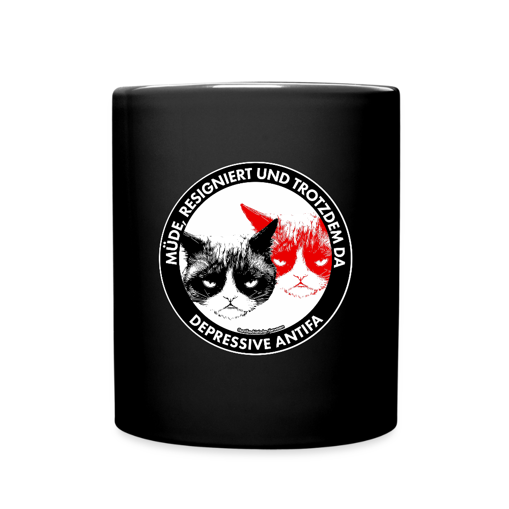 Depressive Antifa - Grumpy Cat Keramik-Tasse - Schwarz