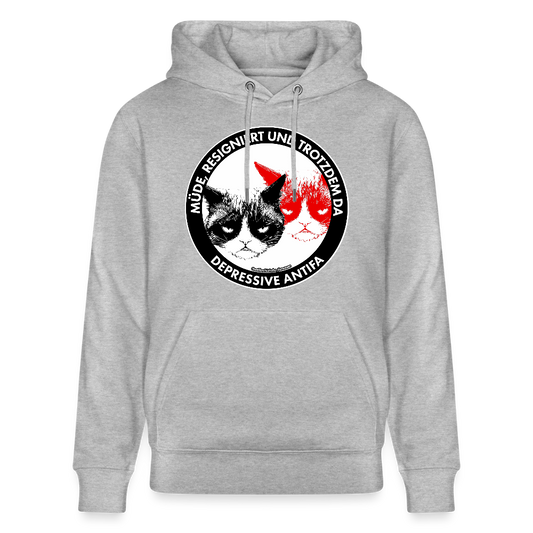 Depressive Antifa - Grumpy Cat Hoodie - Unisex & Bio - Grau meliert