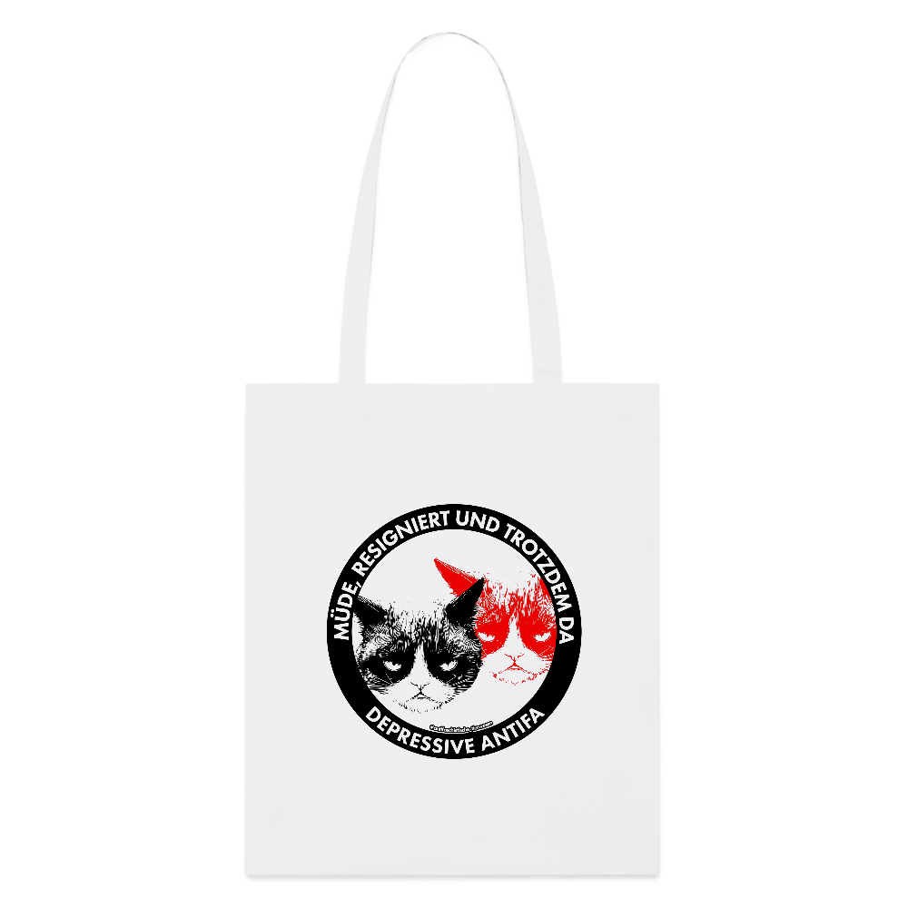 Depressive Antifa - Grumpy Cat Stoffbeutel - Bio - Weiß