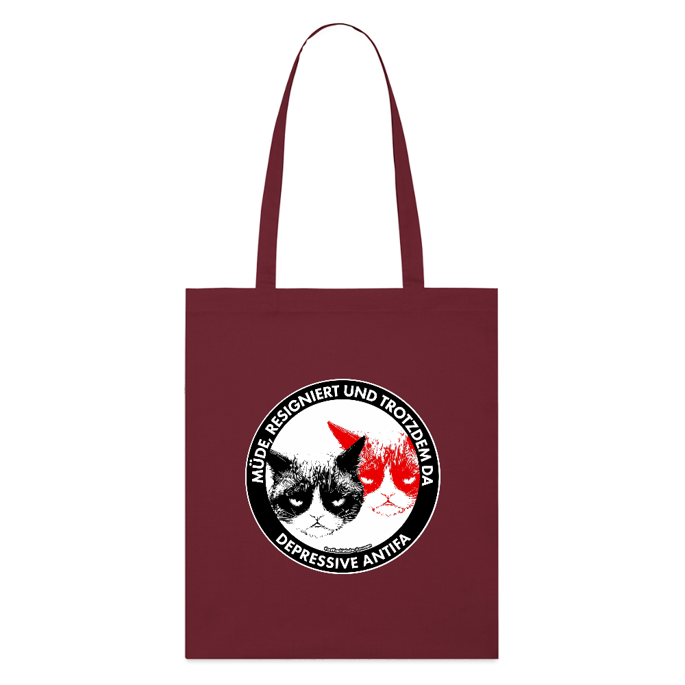 Depressive Antifa - Grumpy Cat Stoffbeutel - Bio - Burgunderrot