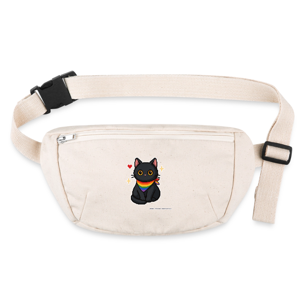 Katze mit Regenbogentuch Gürteltasche - Bio - Naturweiß