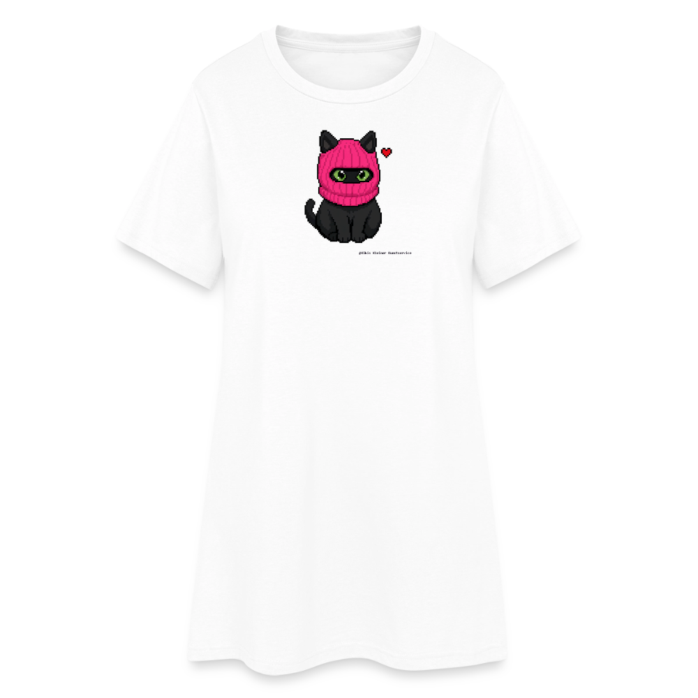 Katze mit pinker Sturmhaube T-Shirt-Kleid - Weiß