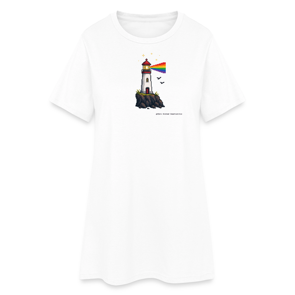 Regenbogen-Leuchtturm T-Shirt-Kleid - Weiß