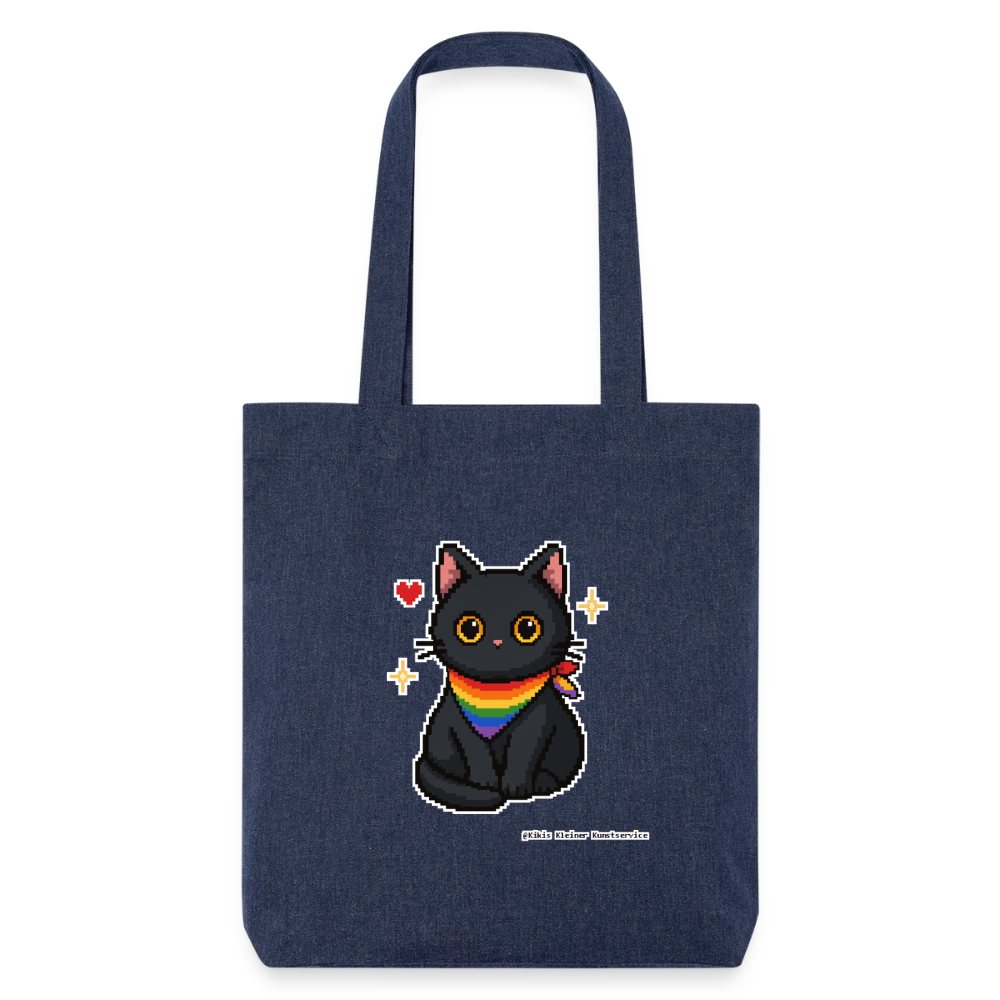 Katze mit Regenbogentuch Stoffbeutel - Recycelt Heavyweight - melange Blue