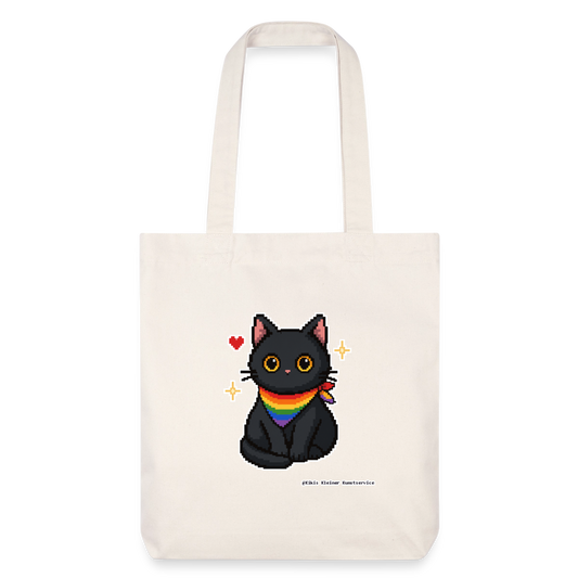 Katze mit Regenbogentuch Stoffbeutel - Recycelt Heavyweight - Naturweiß