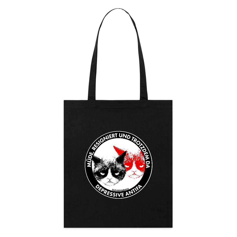 Depressive Antifa - Grumpy Cat Stoffbeutel - Bio - Schwarz