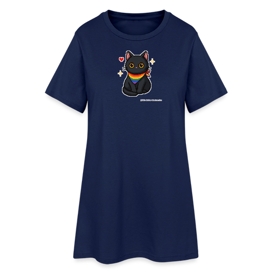 Katze mit Regenbogentuch T-Shirt-Kleid - Light Navy