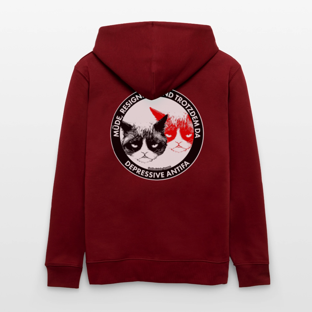 Depressive Antifa - Grumpy Cat Kapuzenjacke - Unisex & Bio - Burgunderrot