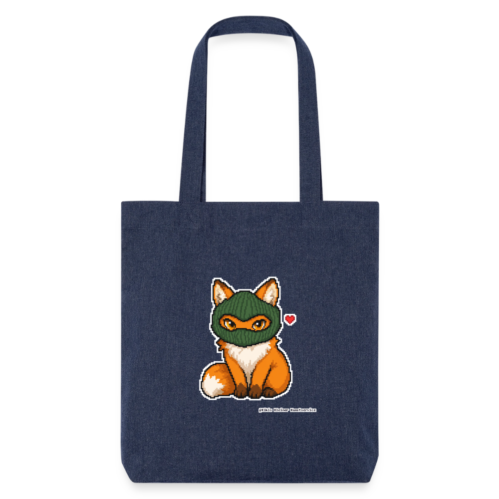 Fuchs mit grüner Sturmhaube Stoffbeutel - Recycelt Heavyweight - melange Blue