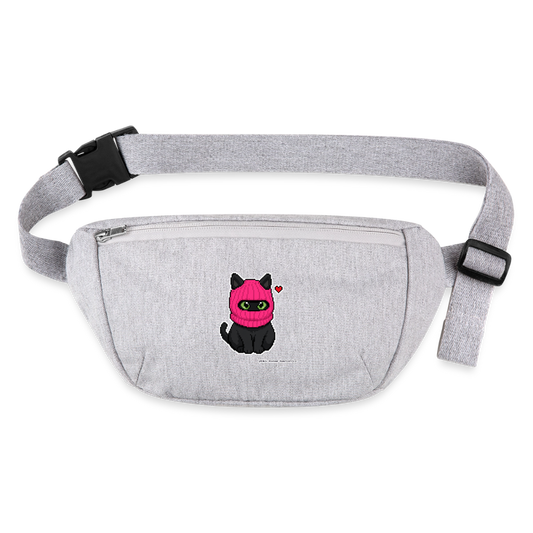 Katze mit pinker Sturmhaube Gürteltasche - Bio - Grau meliert