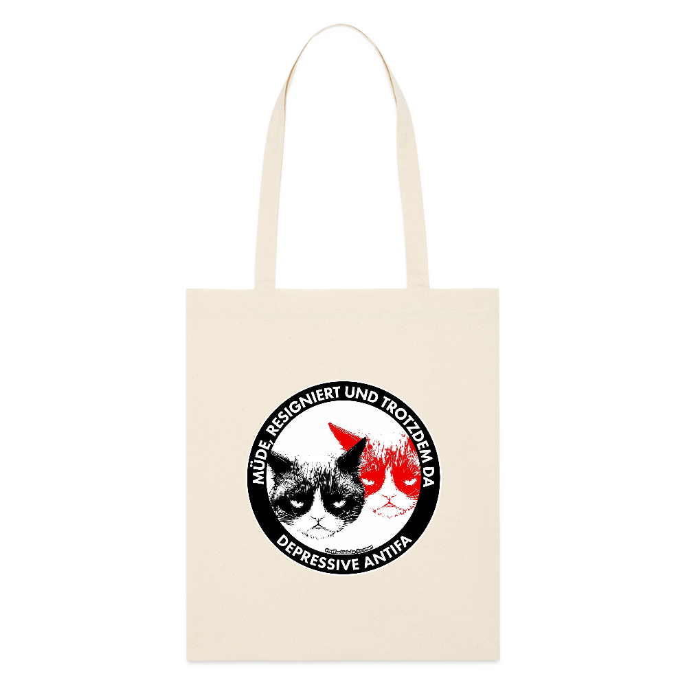Depressive Antifa - Grumpy Cat Stoffbeutel - Bio - Weißgrau