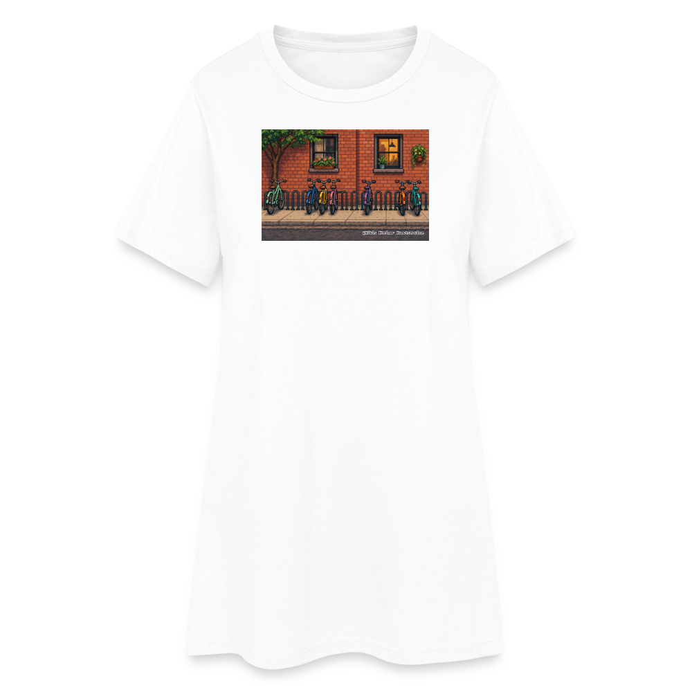 Fahrräder an der Backsteinwand T-Shirt-Kleid - Weiß