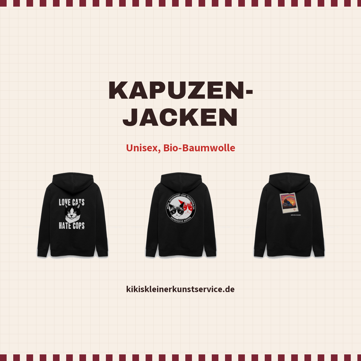 Unisex Bio-Kapuzenjacke bei Kikis Kleiner Kunstservice