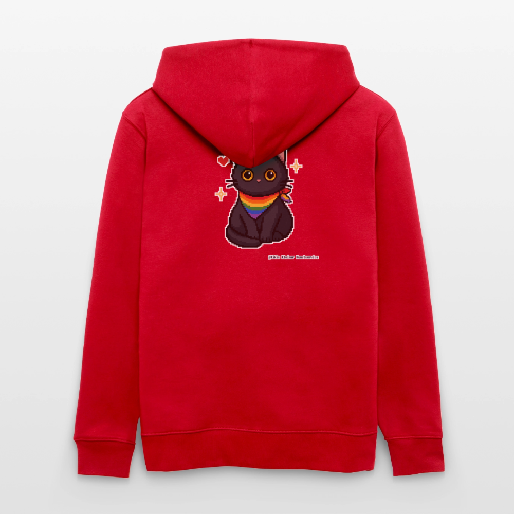 Katze mit Regenbogentuch Kapuzenjacke - Unisex & Bio - Rot
