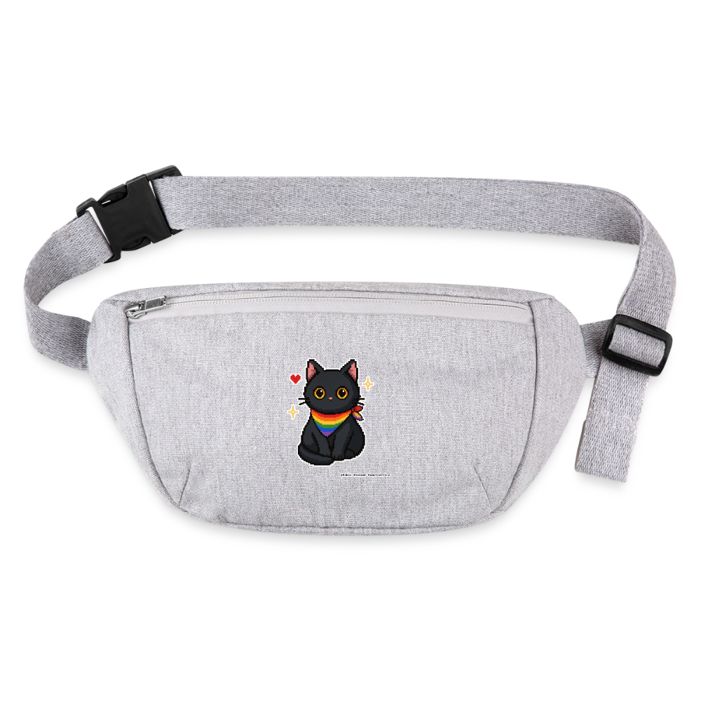 Katze mit Regenbogentuch Gürteltasche - Bio - Grau meliert
