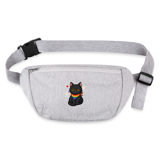 Katze mit Regenbogentuch Gürteltasche - Bio - Grau meliert