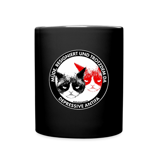 Depressive Antifa - Grumpy Cat Keramik-Tasse - Schwarz