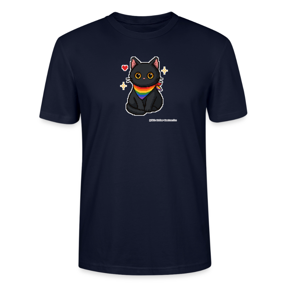 Katze mit Regenbogentuch T-Shirt - Unisex & Bio - Navy