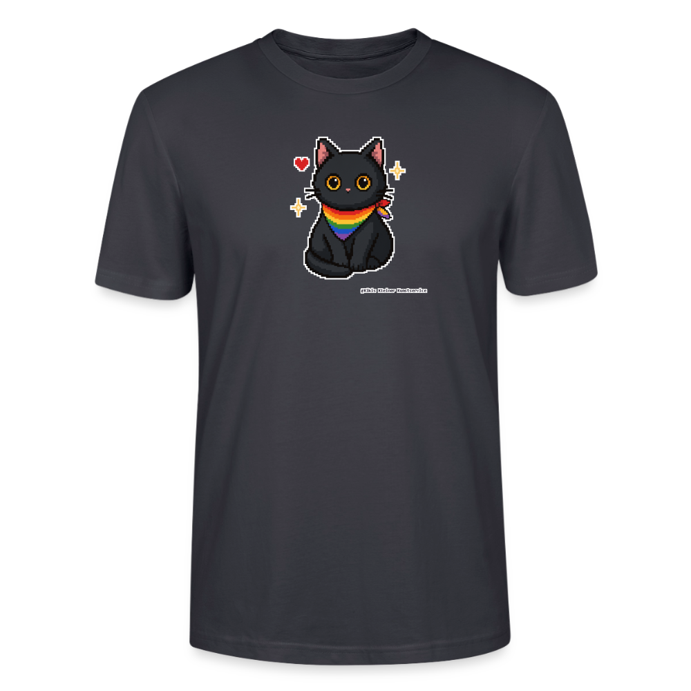 Katze mit Regenbogentuch T-Shirt - Unisex & Bio - Dunkles Graublau