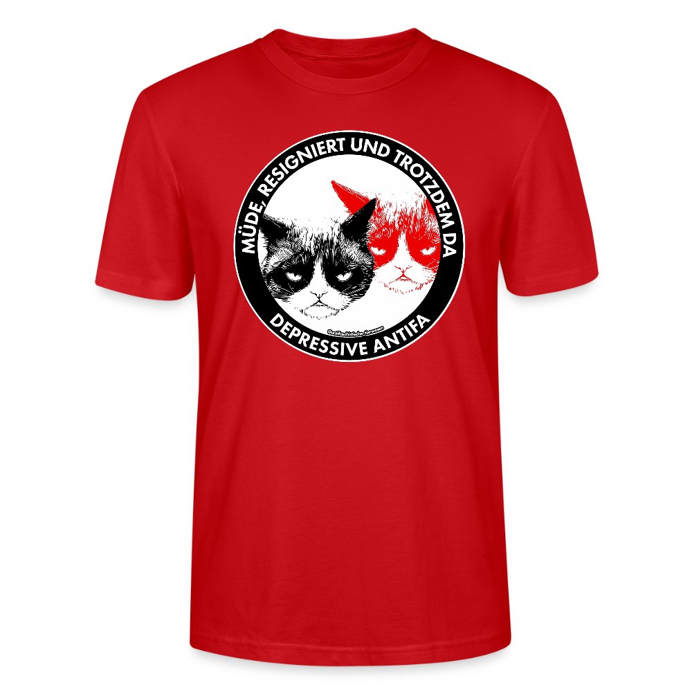 Depressive Antifa - Grumpy Cat T-Shirt - Unisex & Bio - Rot