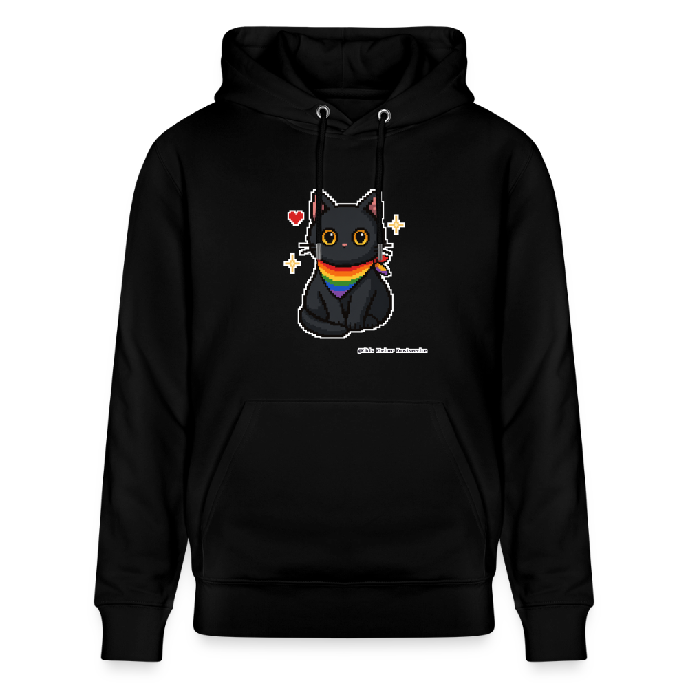 Katze mit Regenbogentuch Hoodie - Unisex & Bio - Schwarz