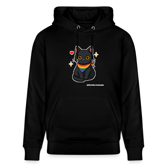 Katze mit Regenbogentuch Hoodie - Unisex & Bio - Schwarz