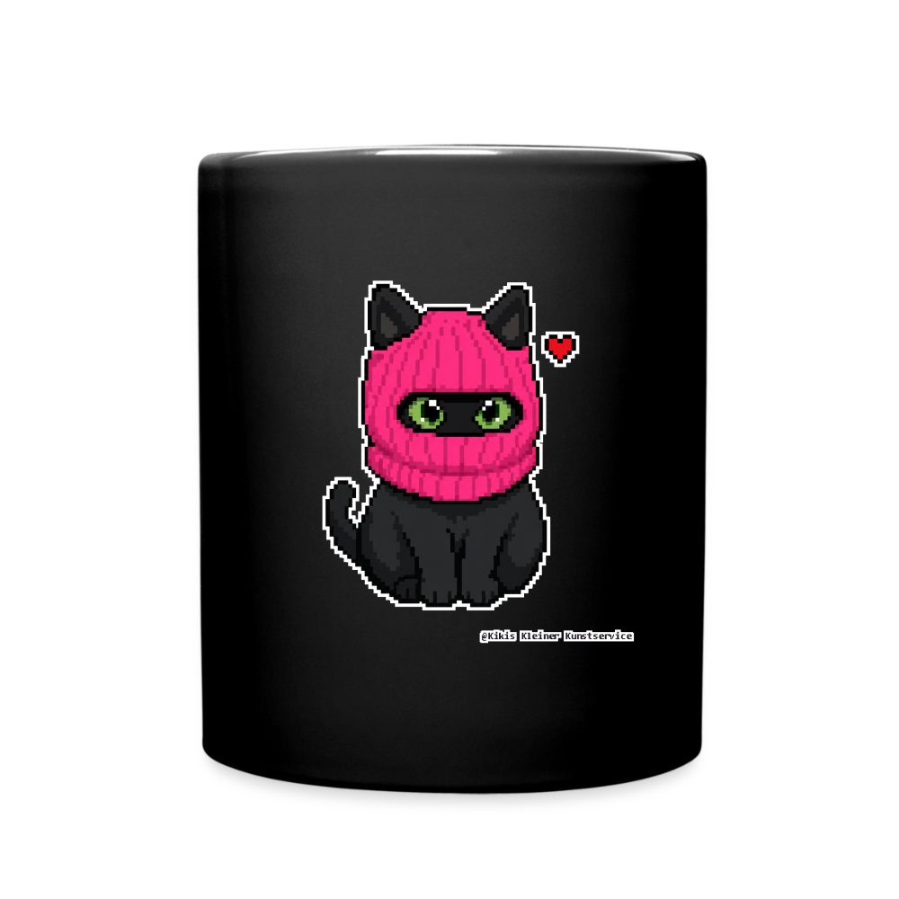 Katze mit pinker Sturmhaube Keramik-Tasse - Schwarz
