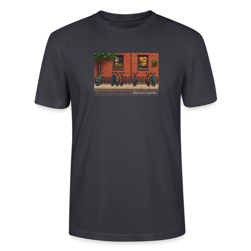 Fahrräder an der Backsteinwand T-Shirt - Unisex & Bio - Dunkles Graublau
