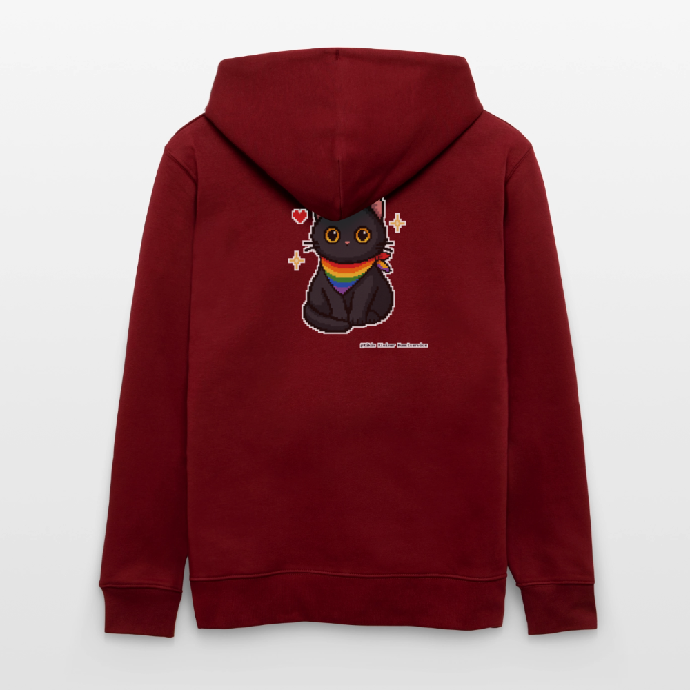 Katze mit Regenbogentuch Kapuzenjacke - Unisex & Bio - Burgunderrot