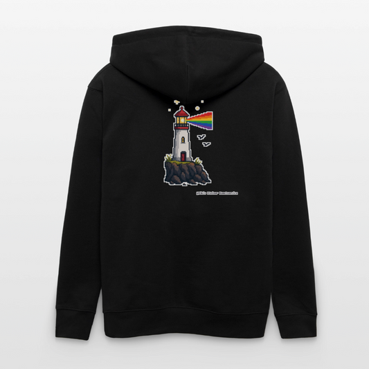 Regenbogen-Leuchtturm Kapuzenjacke - Unisex & Bio - Schwarz