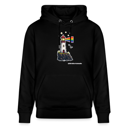 Regenbogen-Leuchtturm Hoodie - Unisex & Bio - Schwarz
