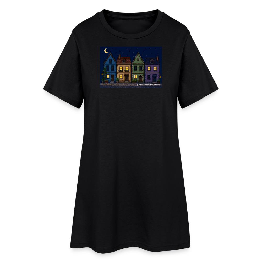Häuser bei Nacht T-Shirt-Kleid - Schwarz