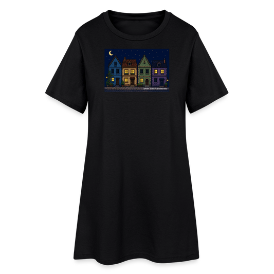 Häuser bei Nacht T-Shirt-Kleid - Schwarz