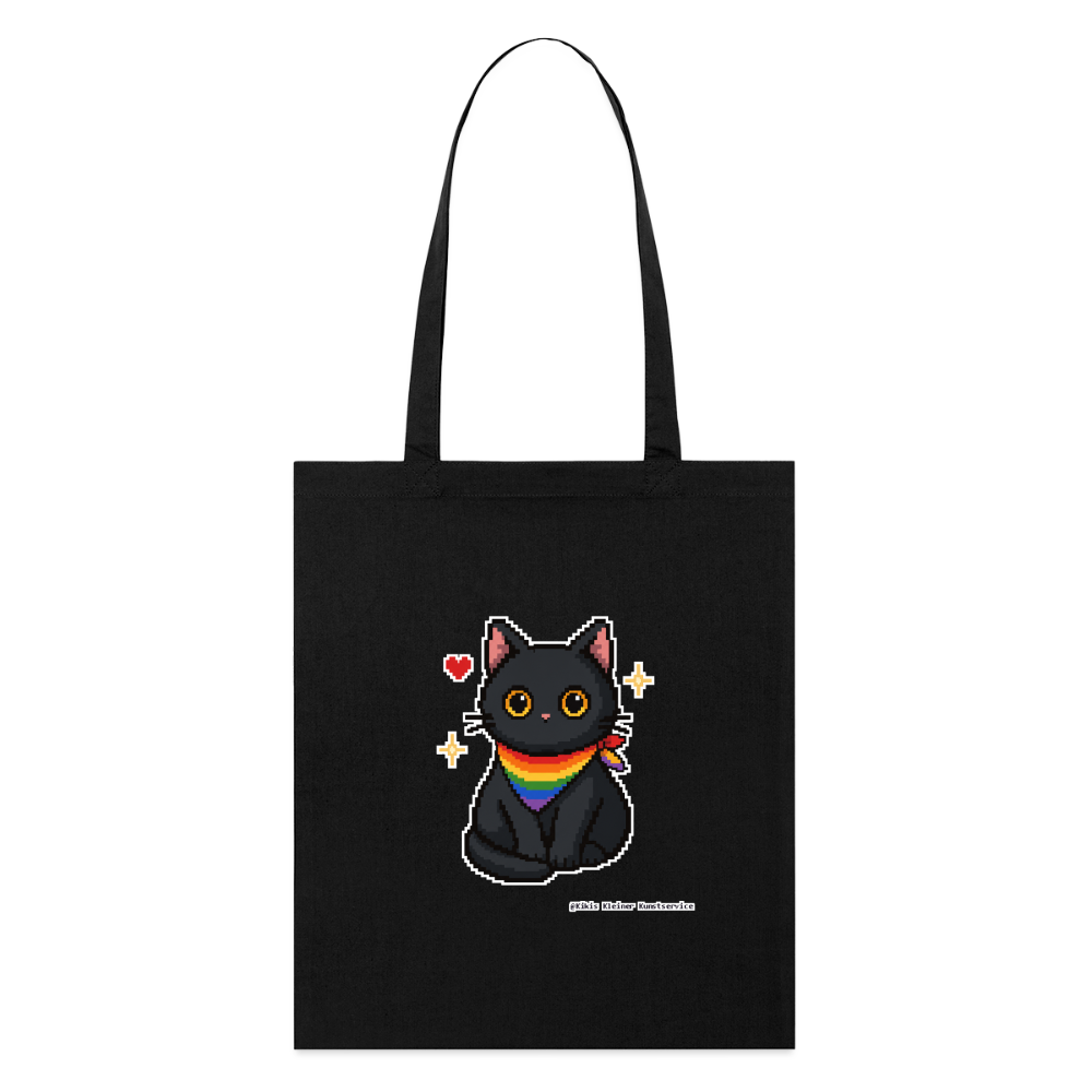 Katze mit Regenbogentuch Stoffbeutel - Bio - Schwarz