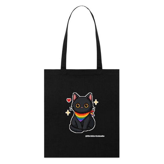Katze mit Regenbogentuch Stoffbeutel - Bio - Schwarz