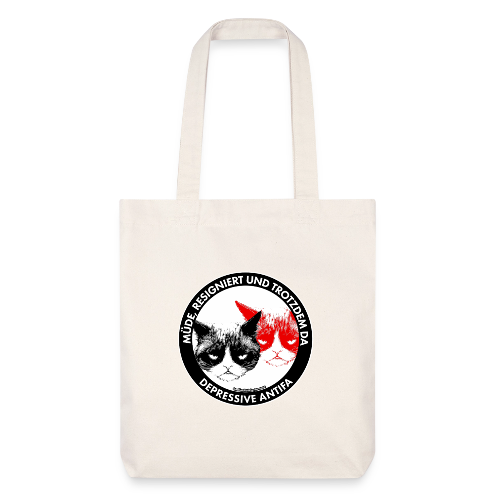 Depressive Antifa - Grumpy Cat Stoffbeutel - Recycelt Heavyweight - Naturweiß
