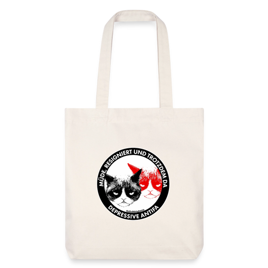 Depressive Antifa - Grumpy Cat Stoffbeutel - Recycelt Heavyweight - Naturweiß