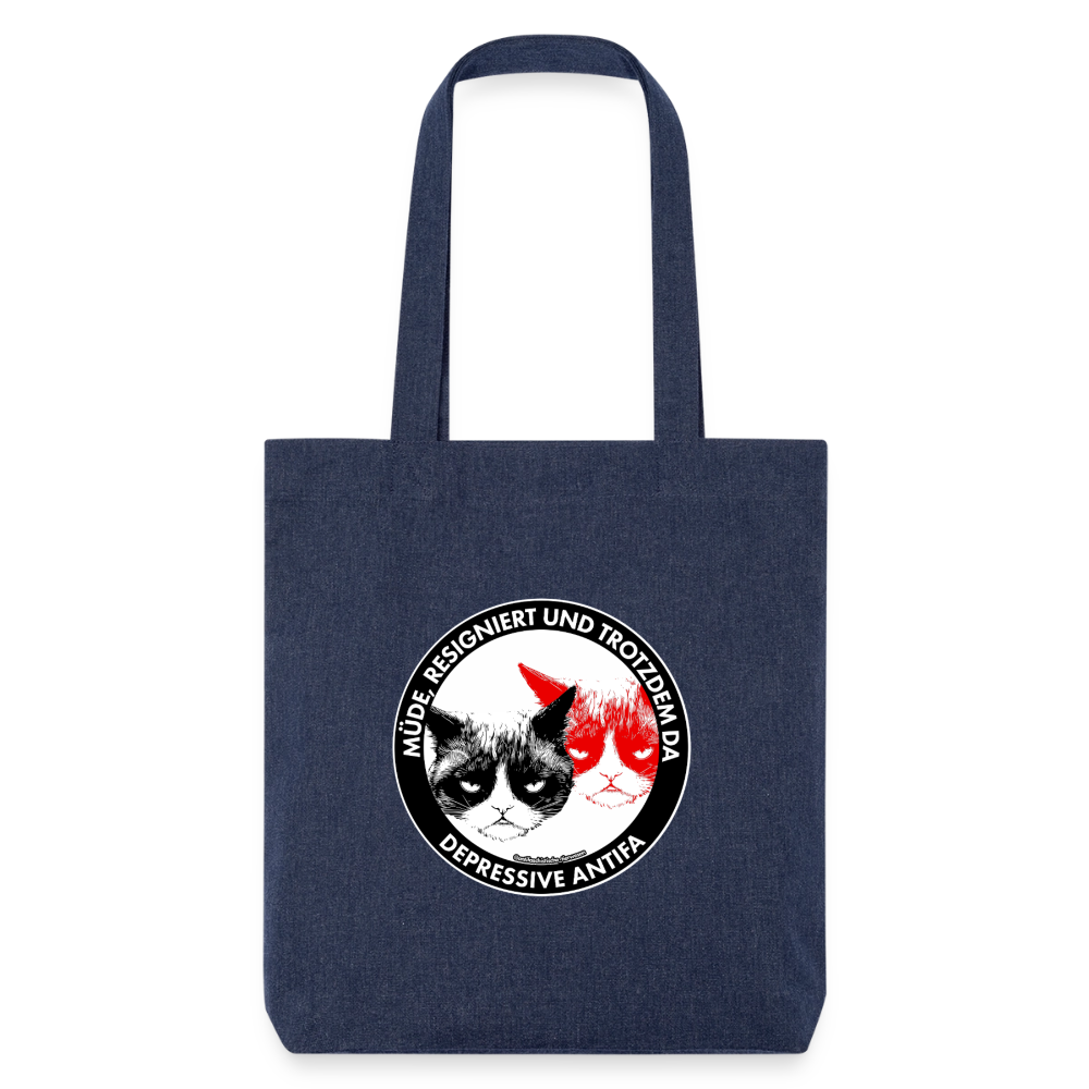 Depressive Antifa - Grumpy Cat Stoffbeutel - Recycelt Heavyweight - melange Blue