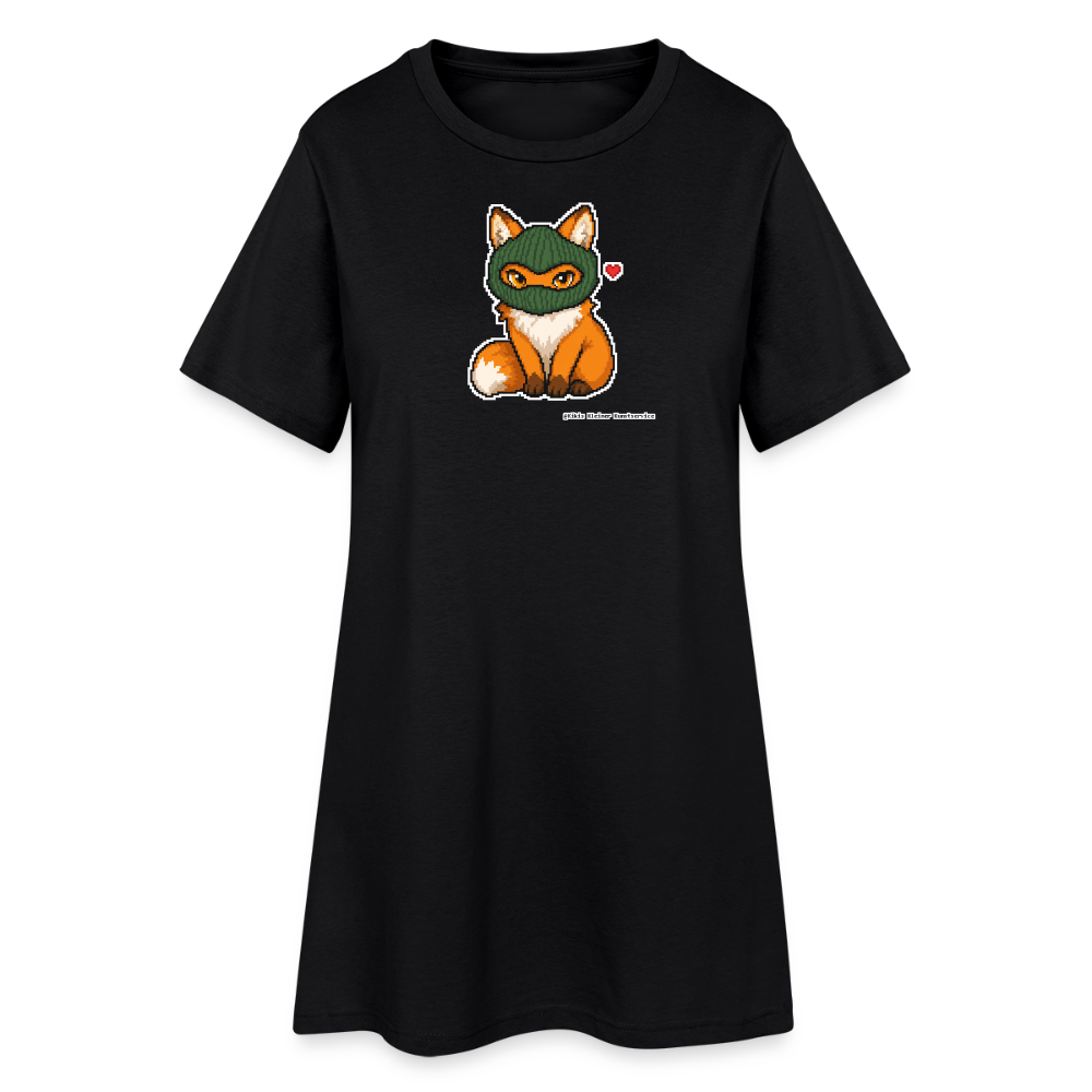 Fuchs mit grüner Sturmhaube T-Shirt-Kleid - Schwarz