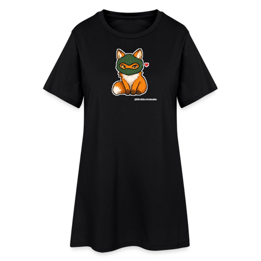 Fuchs mit grüner Sturmhaube T-Shirt-Kleid - Schwarz