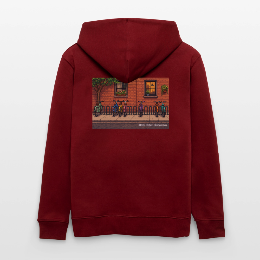 Fahrräder an der Backsteinwand Kapuzenjacke - Unisex & Bio - Burgunderrot