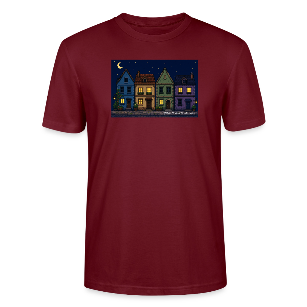 Häuser bei Nacht T-Shirt - Unisex & Bio - Burgunderrot