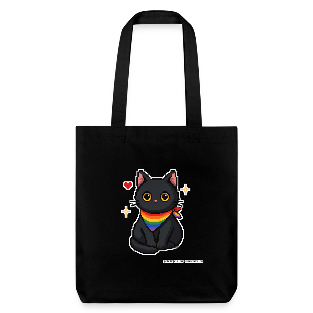 Katze mit Regenbogentuch Stoffbeutel - Recycelt Heavyweight - Schwarz