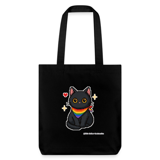 Katze mit Regenbogentuch Stoffbeutel - Recycelt Heavyweight - Schwarz