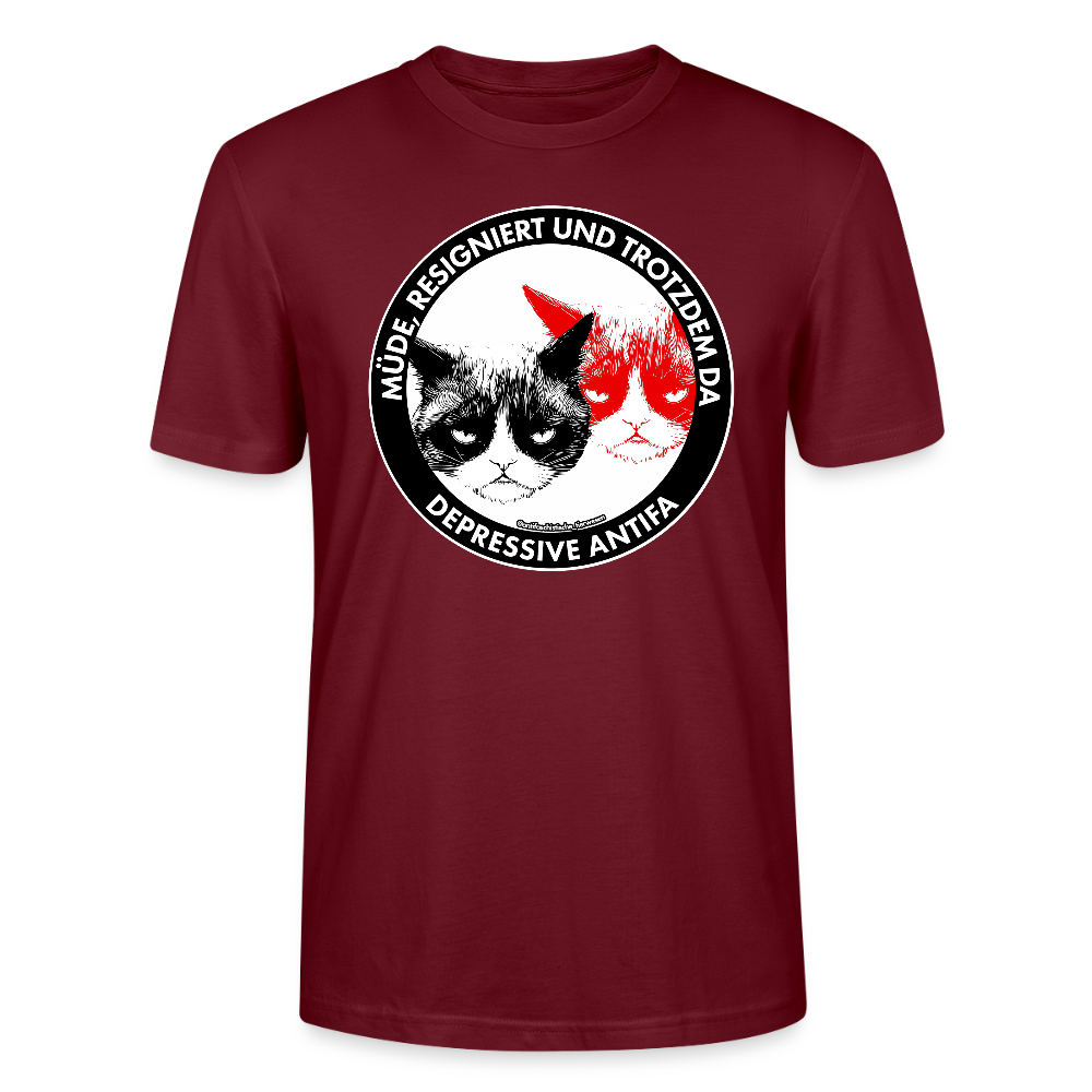 Depressive Antifa - Grumpy Cat T-Shirt - Unisex & Bio - Burgunderrot