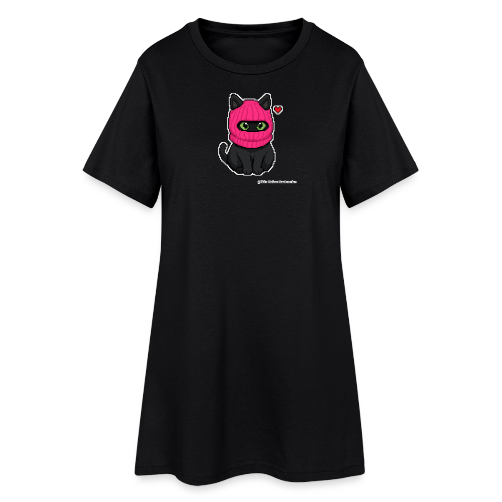 Katze mit pinker Sturmhaube T-Shirt-Kleid - Schwarz