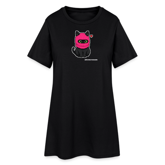 Katze mit pinker Sturmhaube T-Shirt-Kleid - Schwarz