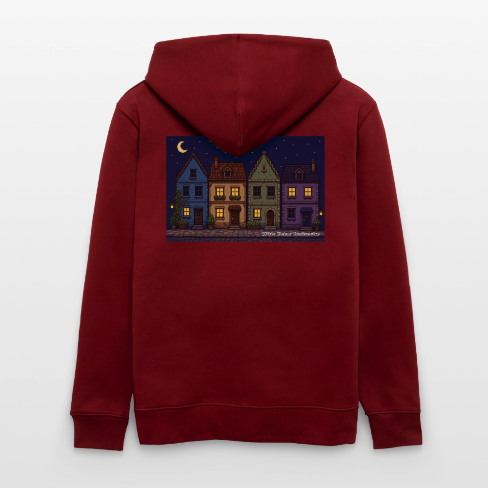 Häuser bei Nacht Kapuzenjacke - Unisex & Bio - Burgunderrot