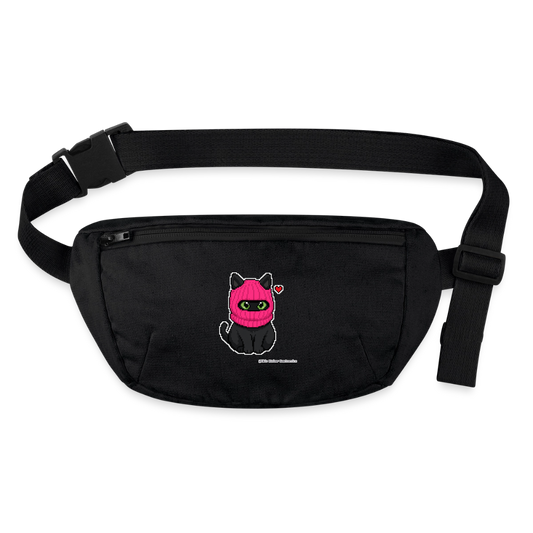Katze mit pinker Sturmhaube Gürteltasche - Bio - Schwarz
