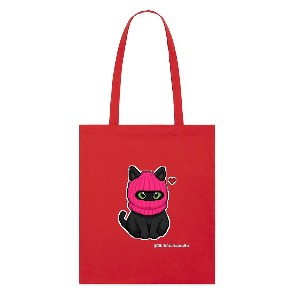 Katze mit pinker Sturmhaube Stoffbeutel - Bio - Rot